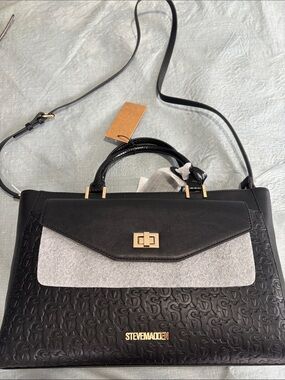 Steve Madden Black Embossed Satchel with Gold Hardware